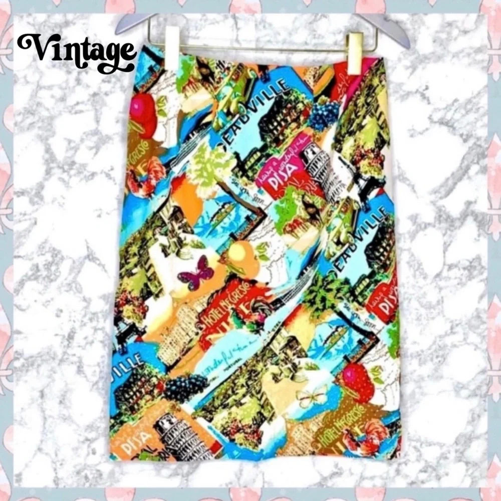 Sharon Young Vintage Colorful Scenic Print Pencil Skirt Women’s 6 - Picture 6 of 6